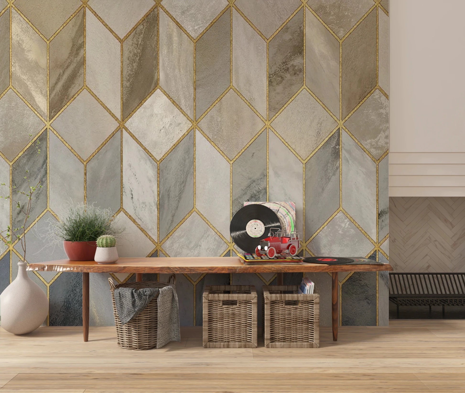 Gilded Stone Cubes Wall Mural