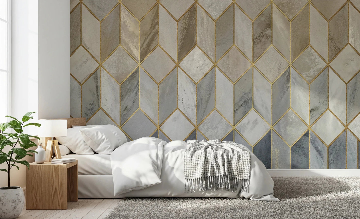 Gilded Stone Cubes Wall Mural