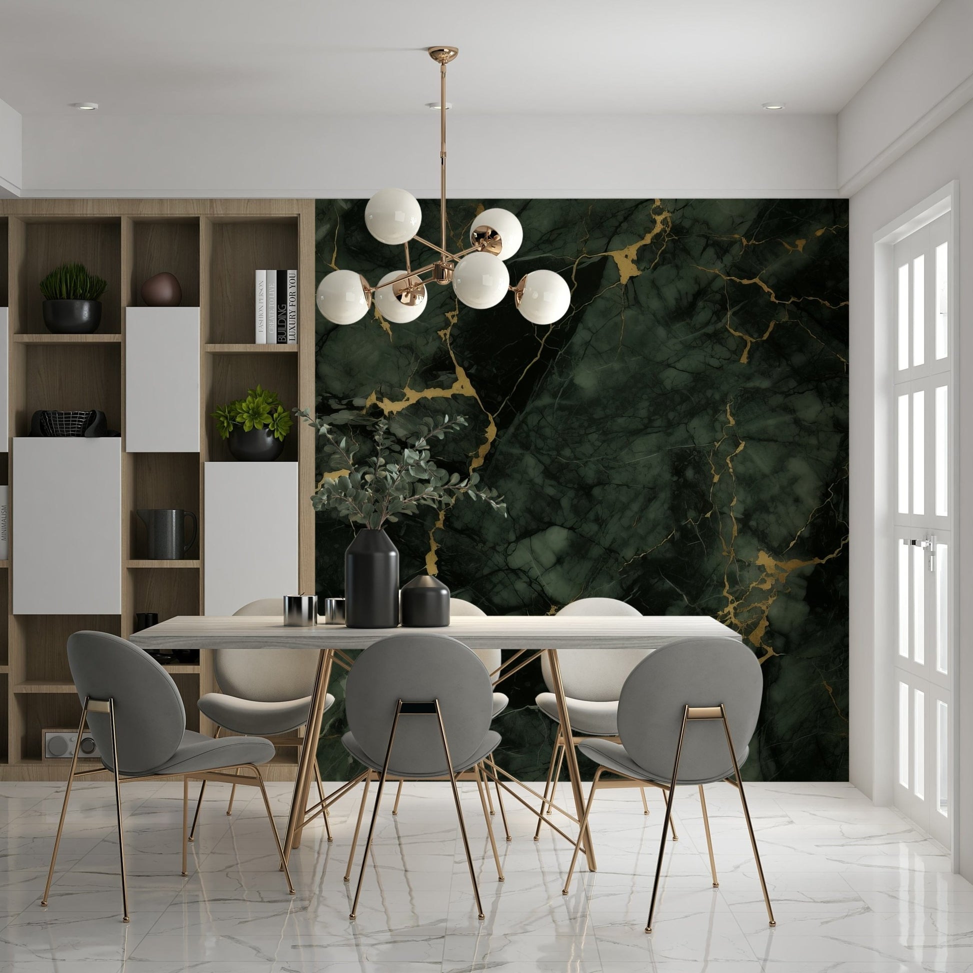 Stone-inspired wallpaper showcasing elegant gold-veined stone patterns for luxurious interiors.