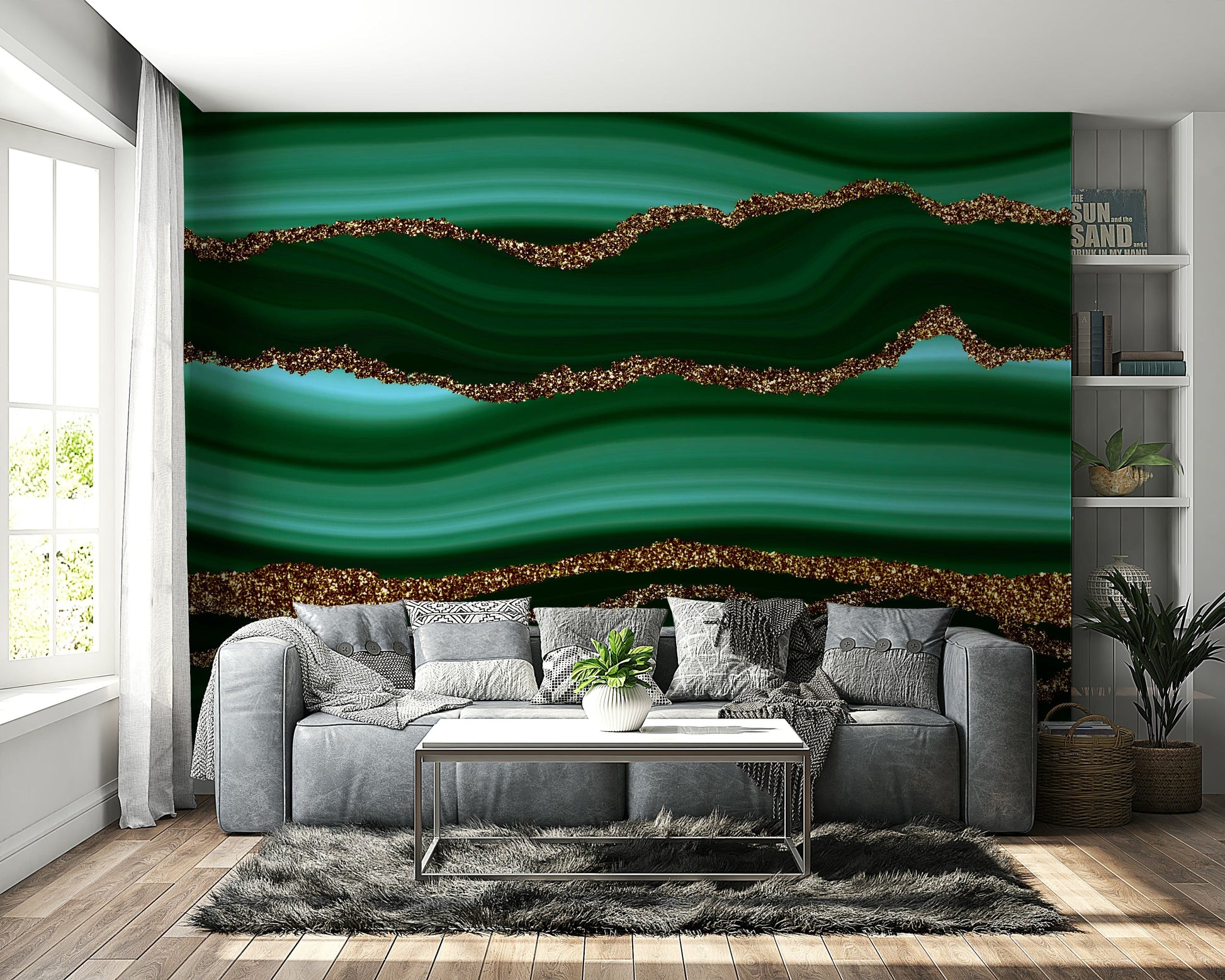 A close-up of the delicate gold and green texture.

