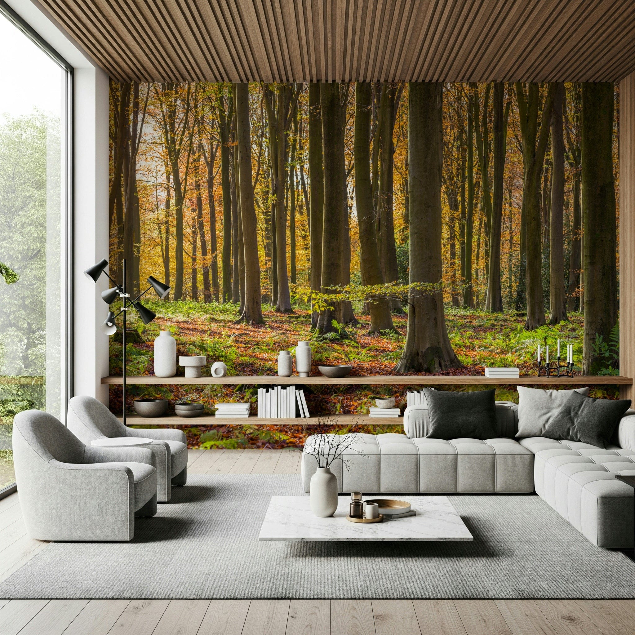 Gilded Woods Wall Mural Autumn Forest & Sunlight