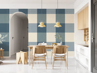 Gingham Dusty Blue Linen Texture Country Wallpaper⁠