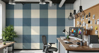 Gingham Dusty Blue Linen Texture Country Wallpaper⁠
