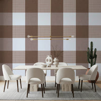Gingham Mocha Borwn Linen Texture Country Wallpaper⁠