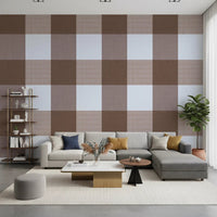 Gingham Mocha Borwn Linen Texture Country Wallpaper⁠