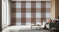 Gingham Mocha Borwn Linen Texture Country Wallpaper⁠