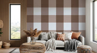 Gingham Mocha Borwn Linen Texture Country Wallpaper⁠