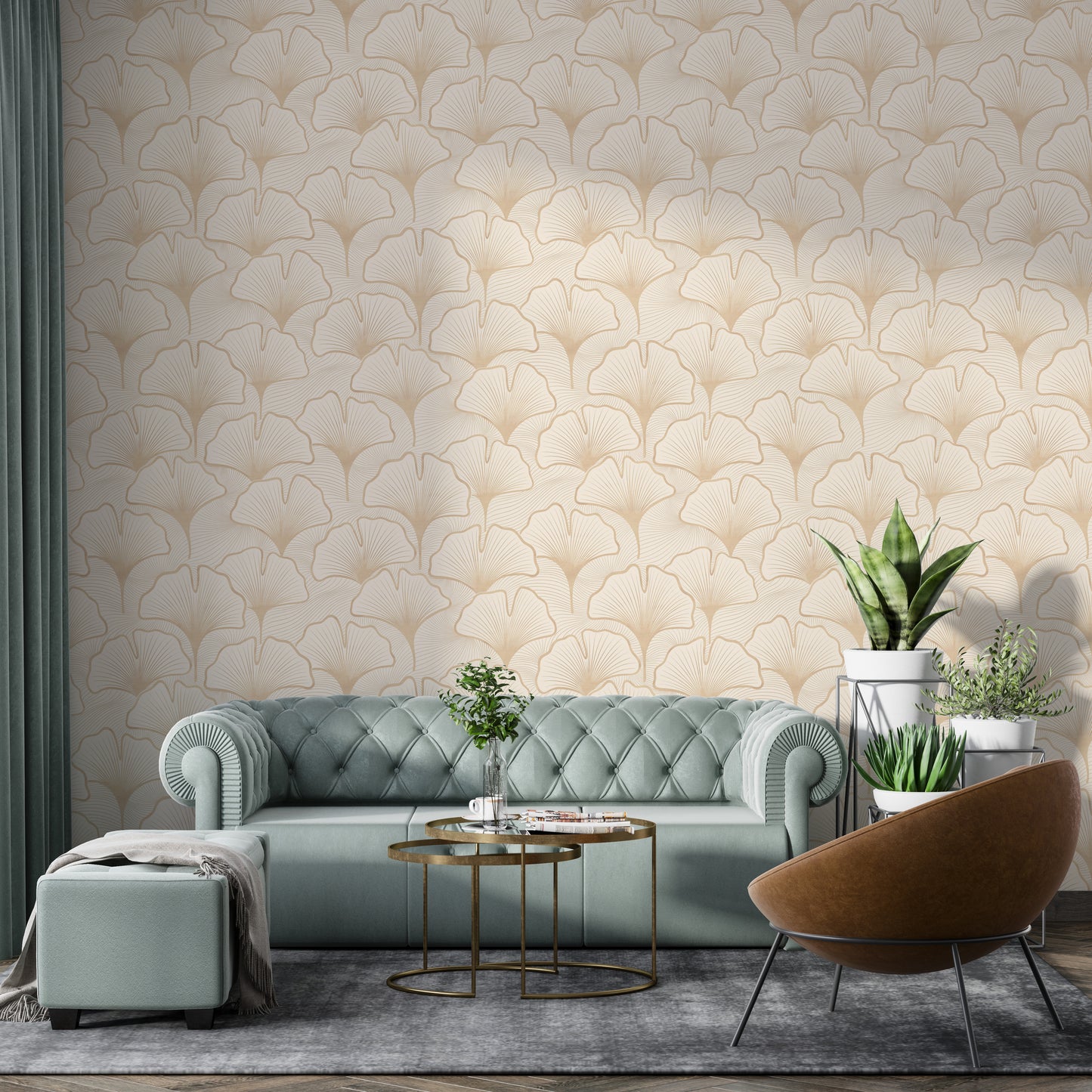 Ginkgo leaf wallpaper mural for peaceful living spaces

