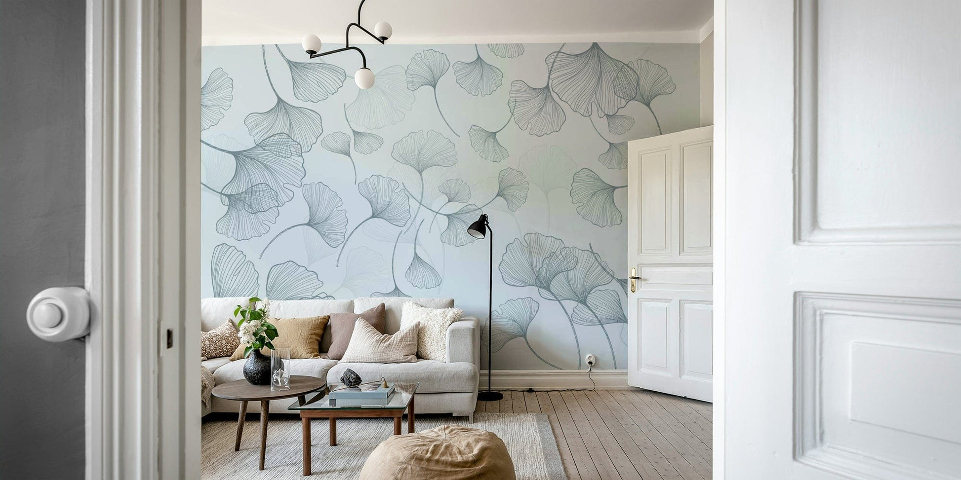 The composition is a repeating, soft botanical pattern.

