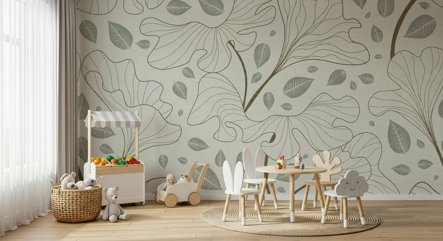 Organic Timeless Ginkgo Garden wallpaper for walls, gentle curves.