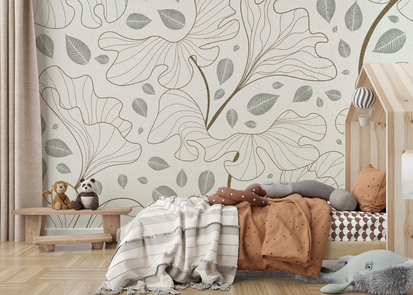Subtle Ginkgo Garden wallpaper for walls, tranquil leaf pattern.