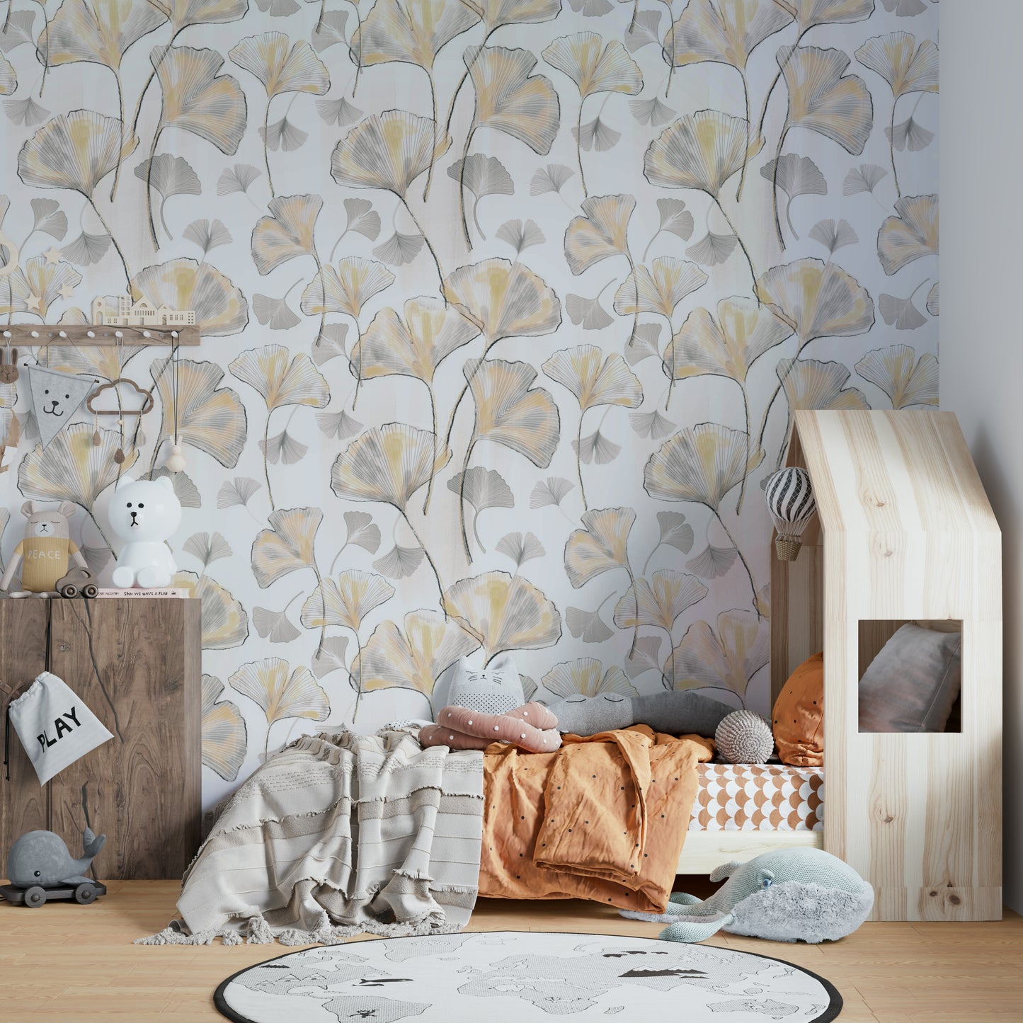The wallpaper shows a gentle, flowing design.


