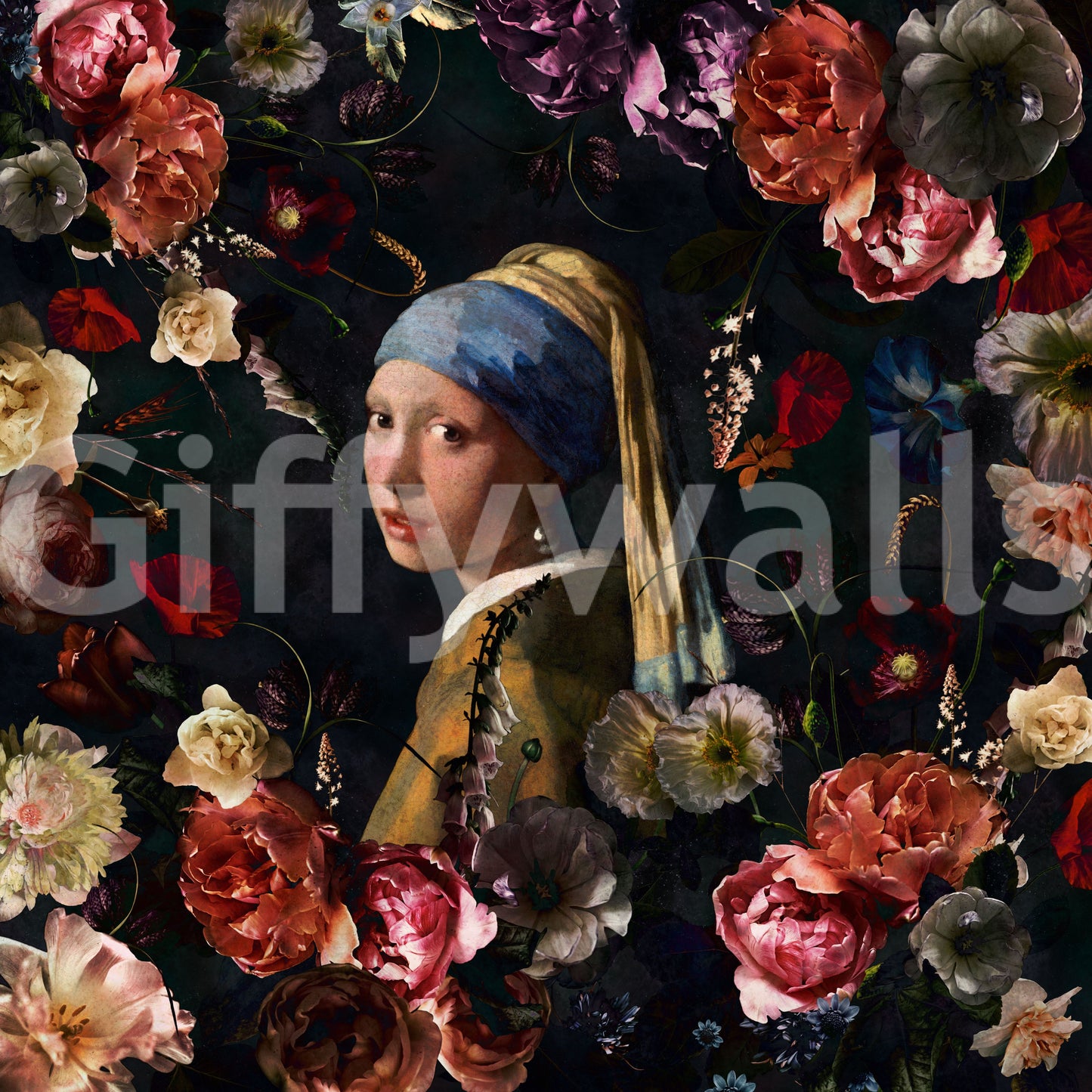 Timeless wallpaper with art and flowers

