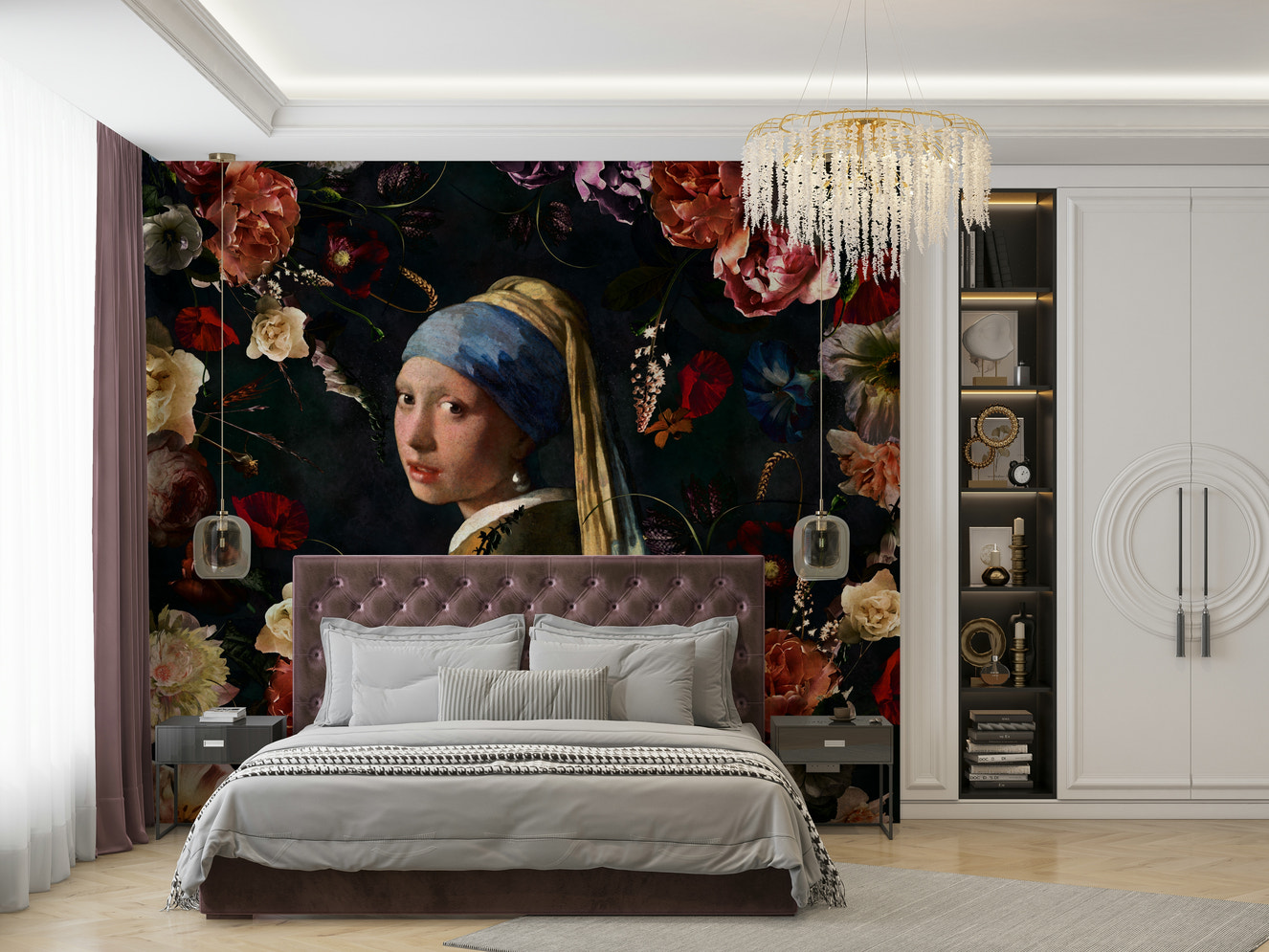 Girl with a Pearl Earring floral wall mural

