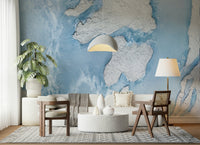 Glacial Dreamscape Wallpaper with abstract icy patterns and a soothing winter palette for elegant interiors.