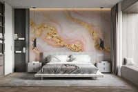 Wall mural with luxe marbling.


