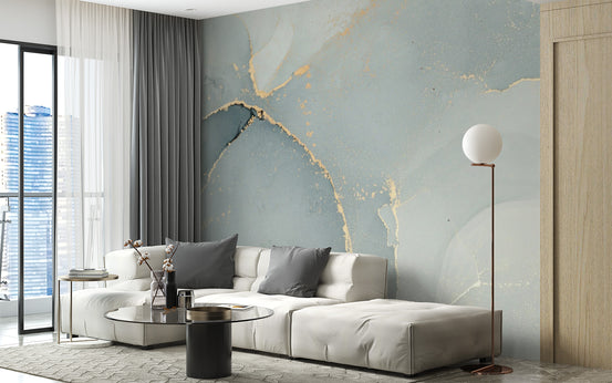 Grey Alcohol Ink Art wallpaper mural shown as a full feature wall that highlights the design