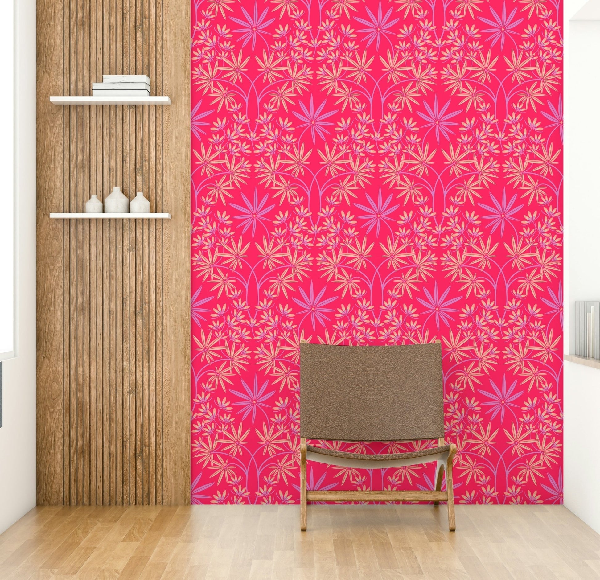 Floral damask pattern wallpaper.

