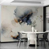 Office meeting room accent wall mural, botanical style with subtle gold detail