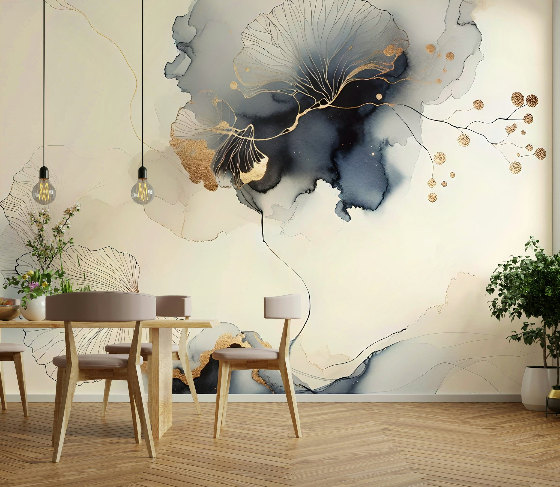 Glided Botanica Elegance Wall Mural for entryway feature wall, refined foliage