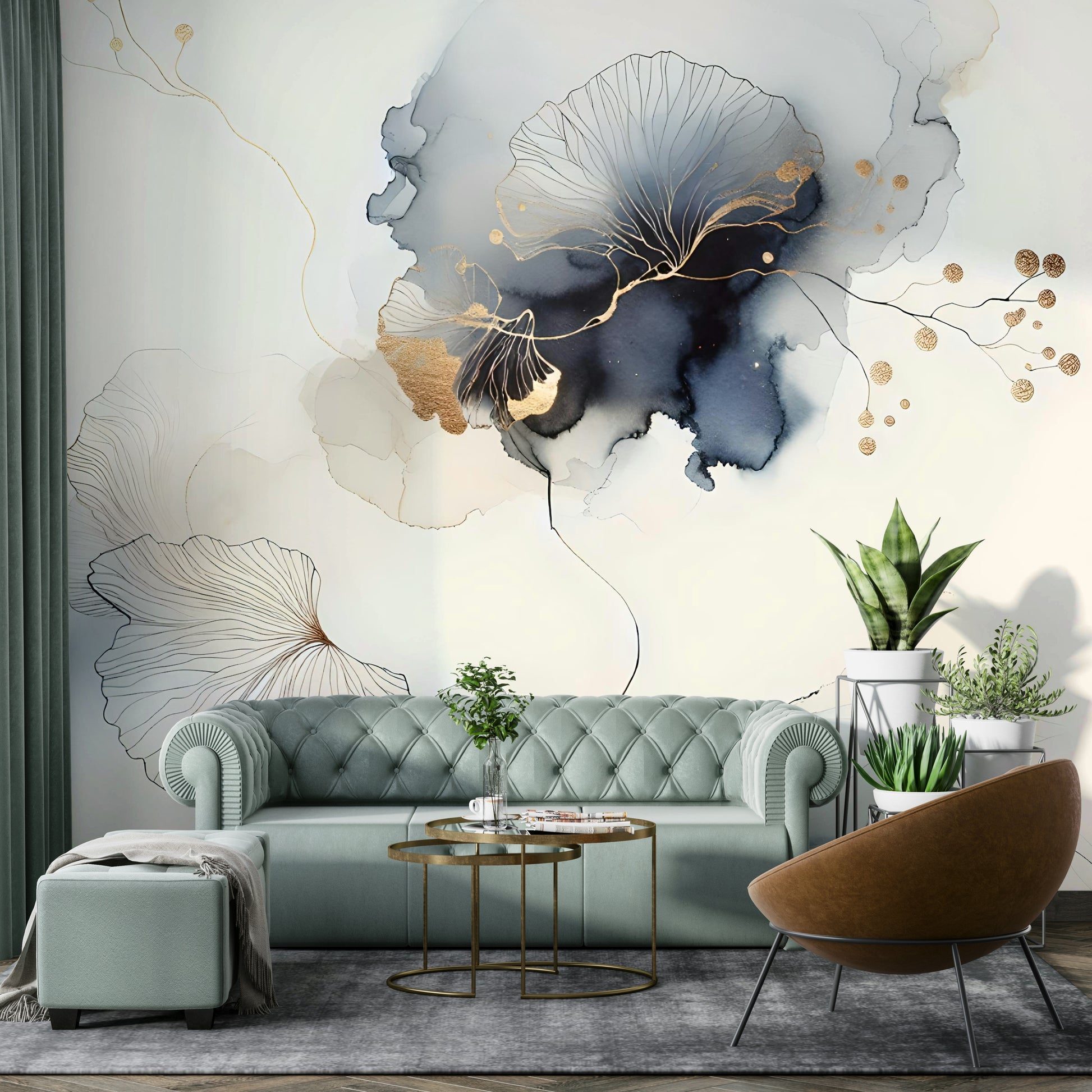 Glided Botanica Elegance Wall Mural in lounge wall decor, leafy motif