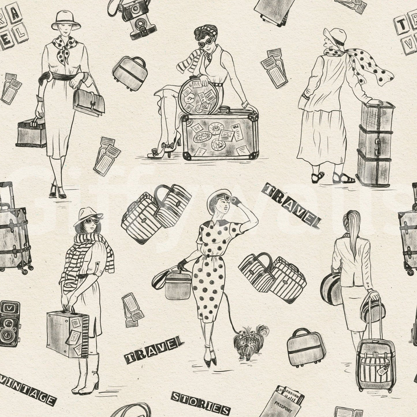 World landmark sketches creating a stylish, wanderlust-inspired wallpaper.