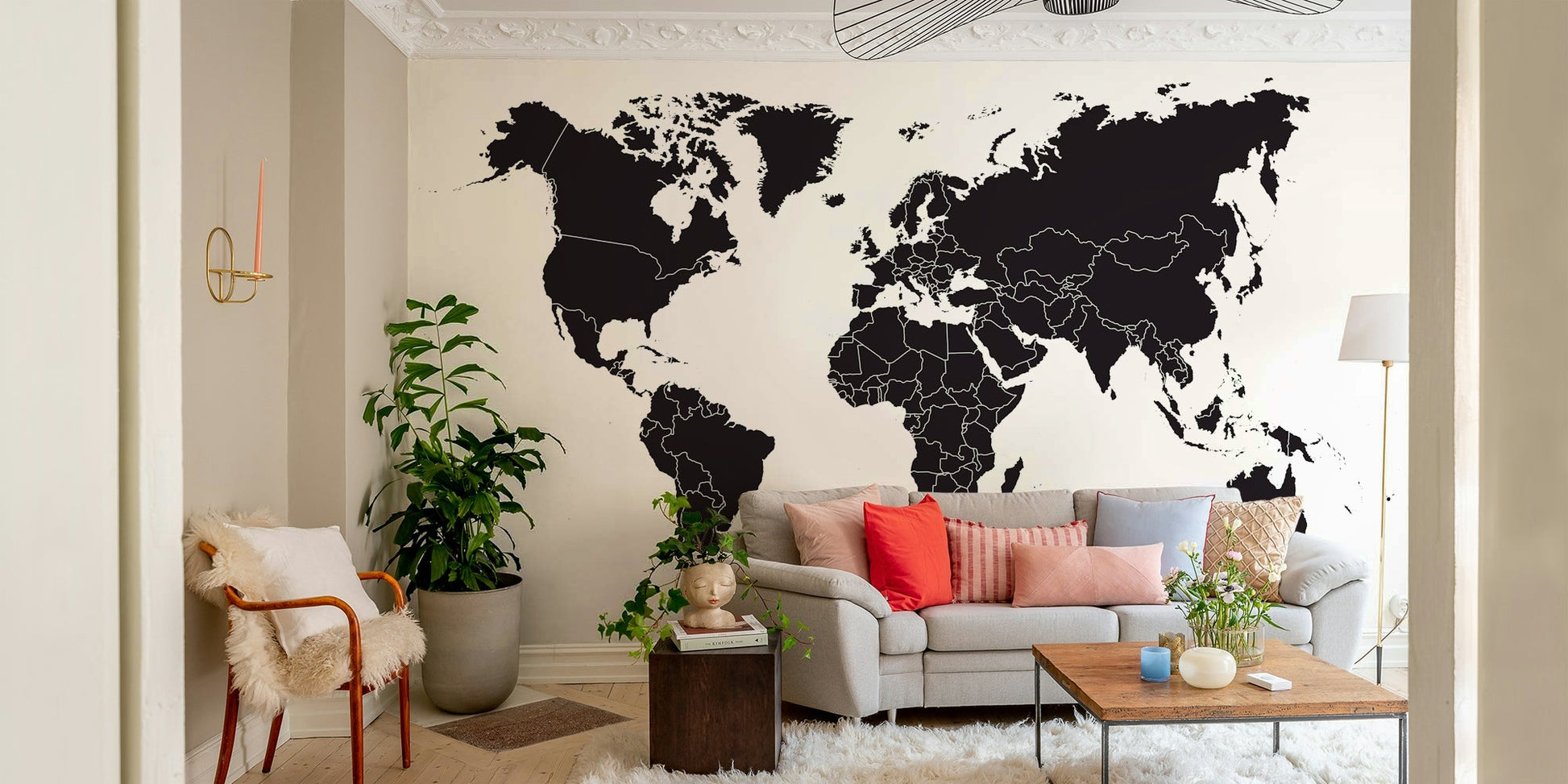 Neutral map wallpaper for walls

