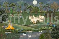 Traditional cow grazing wallpaper mural with muted colours for home walls
