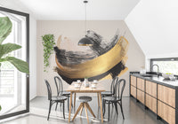 Gold and Noir Brushstroke Elegance Wall Mural - Giffywalls