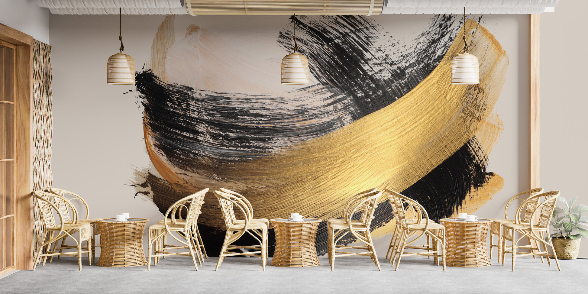 Gold and Noir Brushstroke Elegance Wall Mural - Giffywalls
