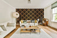 An artistic Art Deco design mural on minimalist wallpaper.

