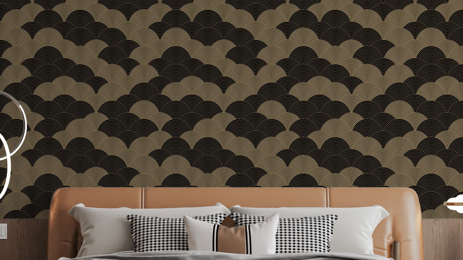 Elegant gold and black wave pattern wallpaper