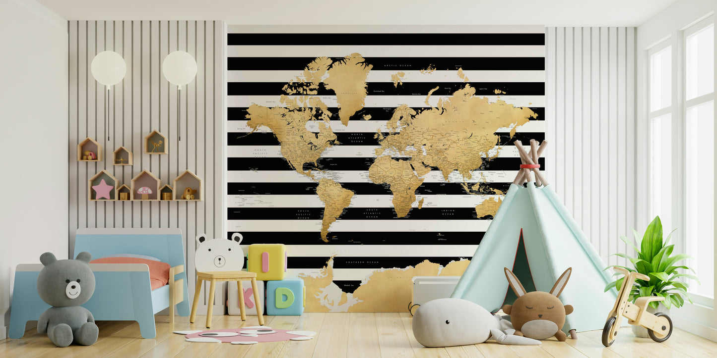Bold gold and black world geography wallpaper

