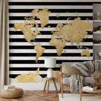 Luxurious map mural in gold and deep black tones

