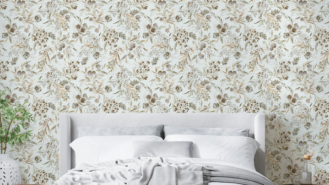 Festive Floral Minimal Plants Gold Wallpaper⁠