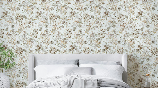 Festive Floral Minimal Plants Gold Wallpaper⁠