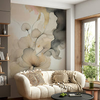 Ink Bloom Elegance wall mural featuring graceful ink-painted florals in a modern, minimalist style.