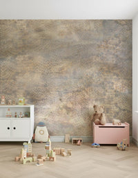 Wall mural depicting snakeskin patterns in soft gold for a chic, contemporary vibe.