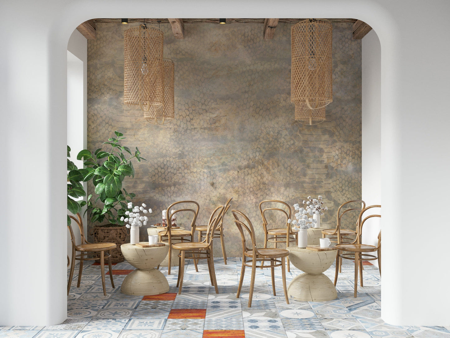 Wall mural with gold snake scale textures creating a bold and stylish effect.