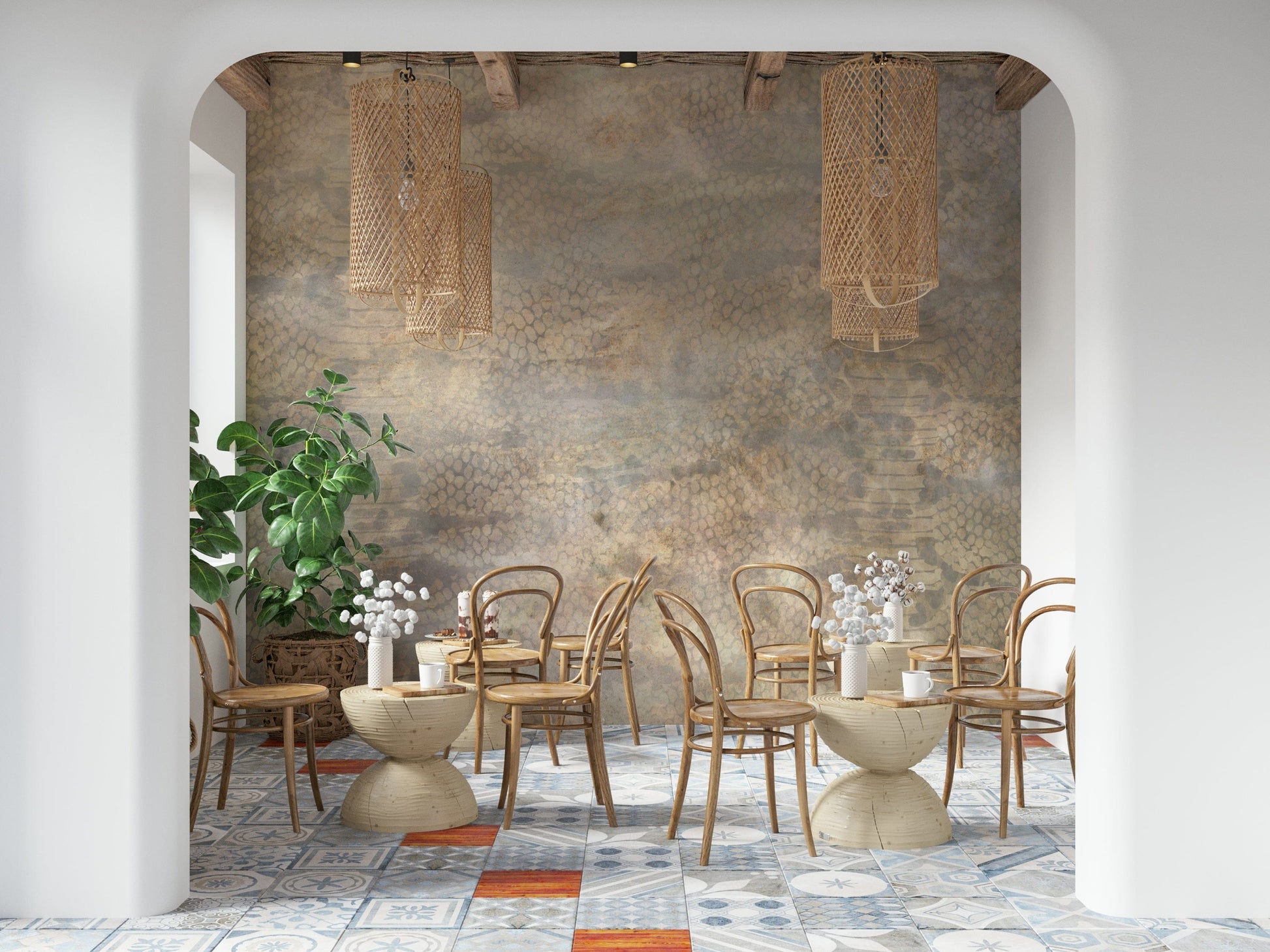 Wall mural with gold snake scale textures creating a bold and stylish effect.