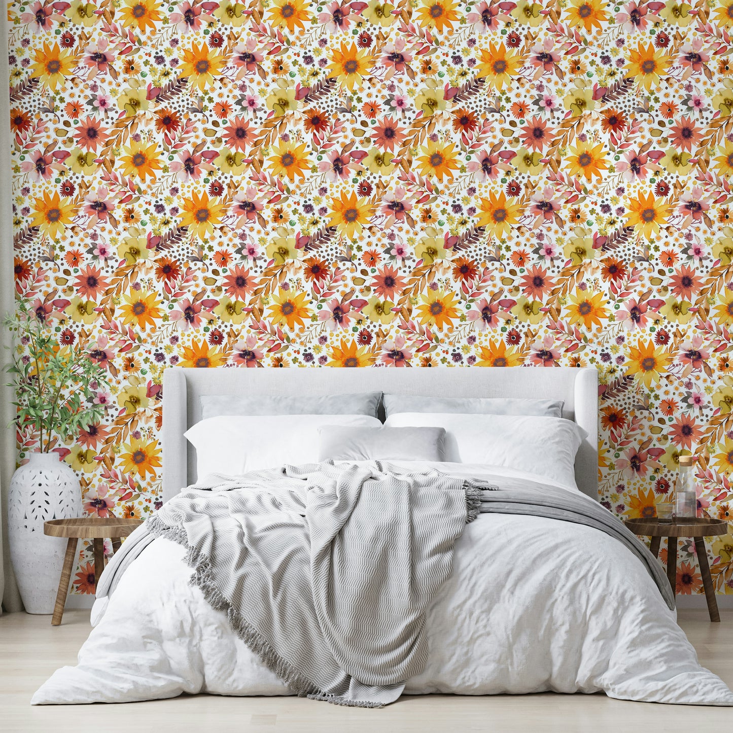Big Sunflowers Floral Gold Wallpaper⁠