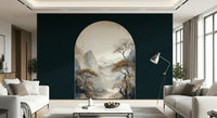 Golden Tree Archway design mural blending nature and elegance for a serene, opulent atmosphere.