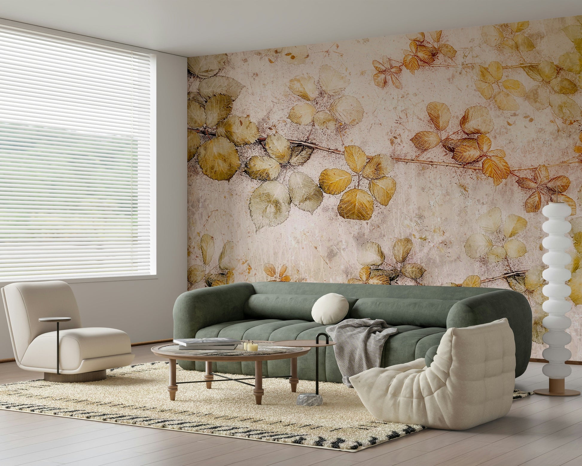 A serene subtle leaf wall mural for your decor.

