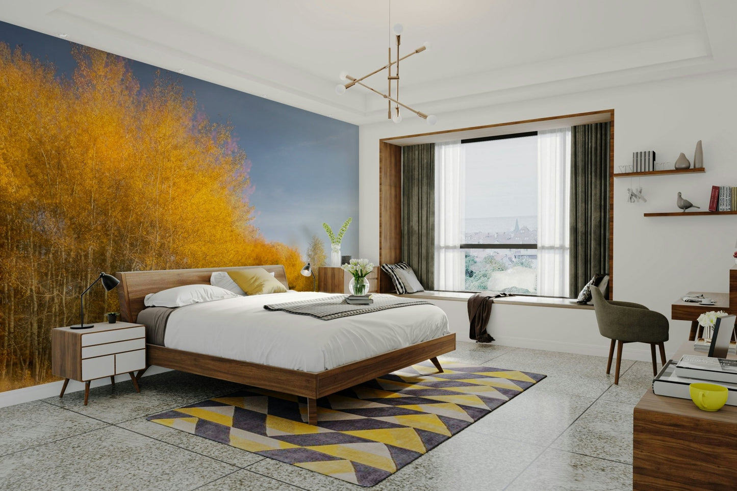 A large-scale nature photography print of a fall landscape.

