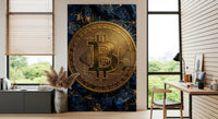 Office bitcoin matrix wall mural with gold and blue texture