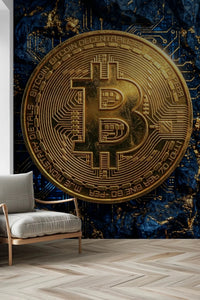 Tech style wall mural with bitcoin and circuit detail