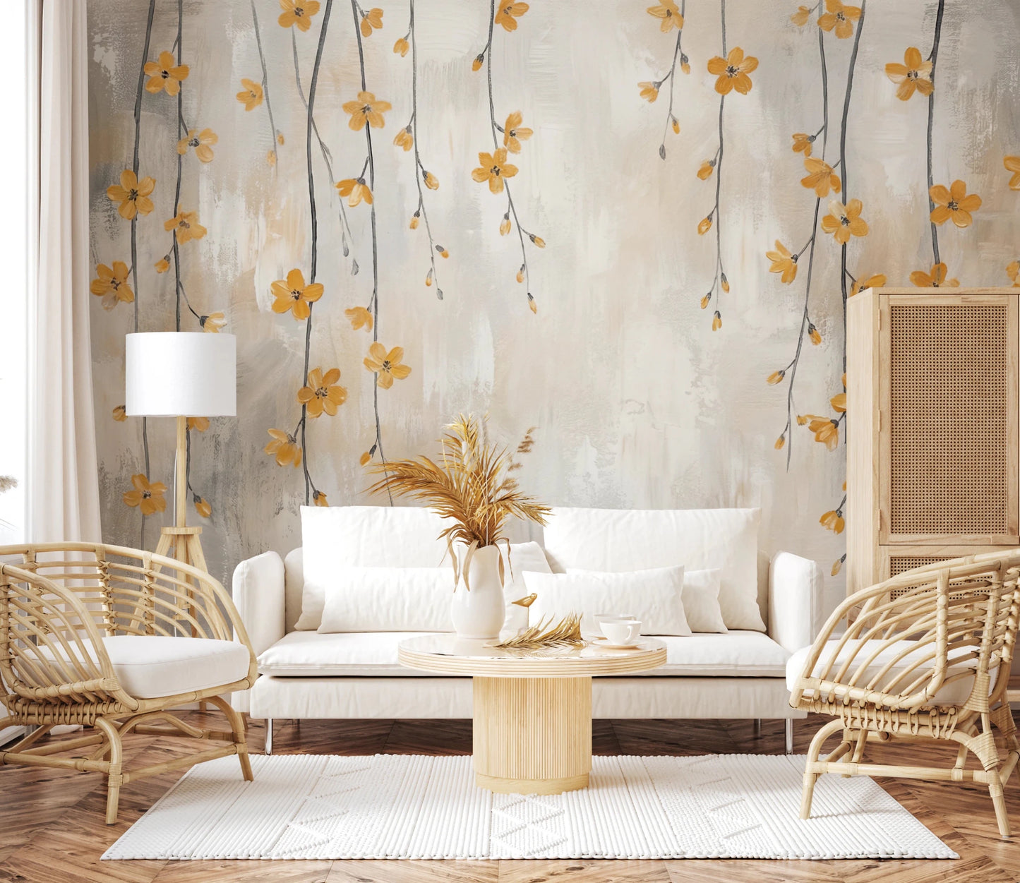 Golden Bloom Cascade Wall Mural