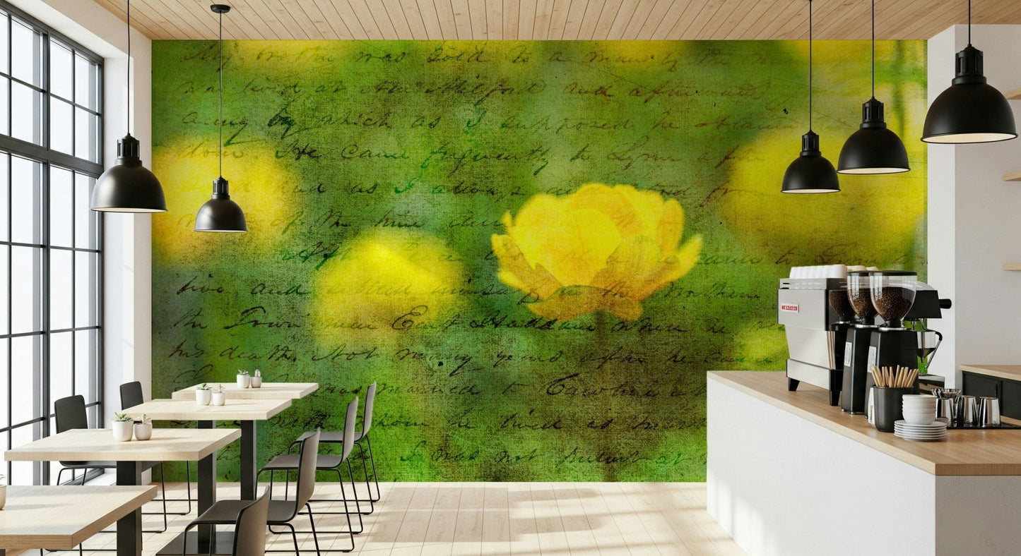 Scripted bloom Golden Bloom Script wall piece, captivating mood.