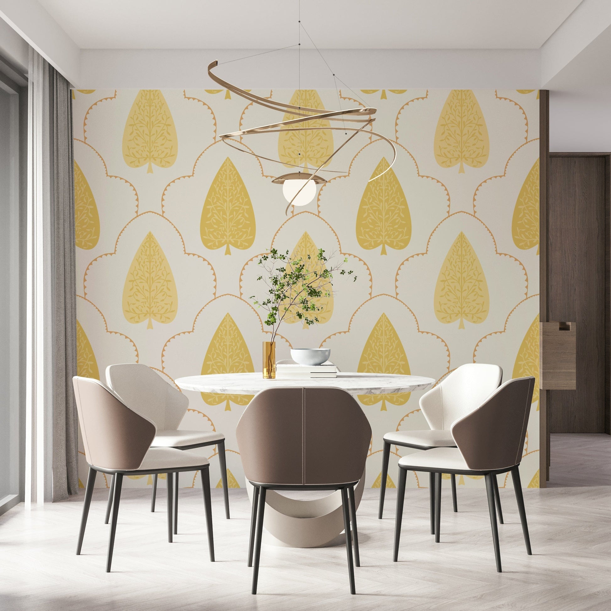 Artistic golden tree wall mural, Golden Branch, elegant wall covering option.