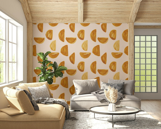 Hand-painted golden strokes arranged in an abstract, flowing layout.